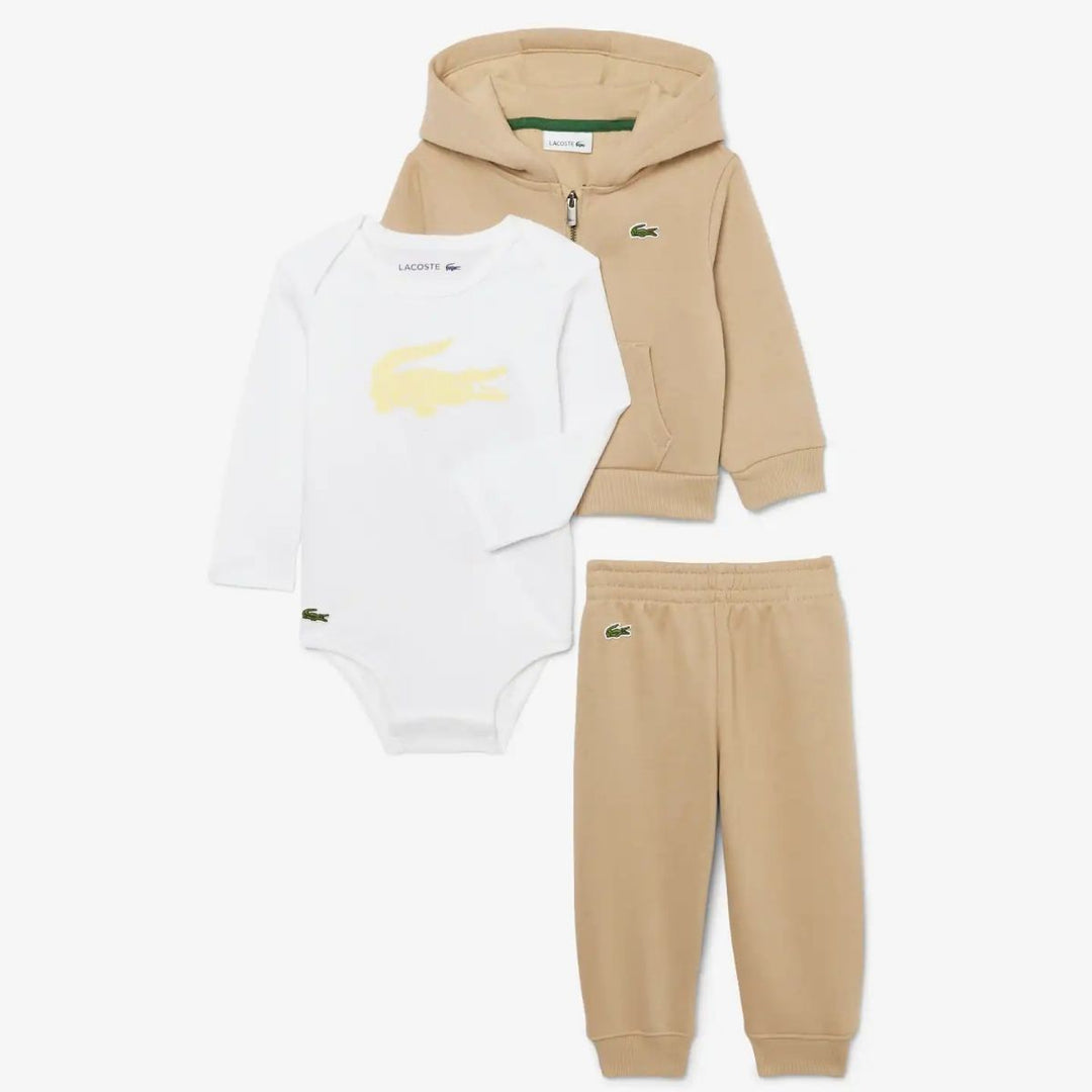 Tuta da neonati con felpa full zip cappuccio e logo, pantalone e body manica lunga con stampa 