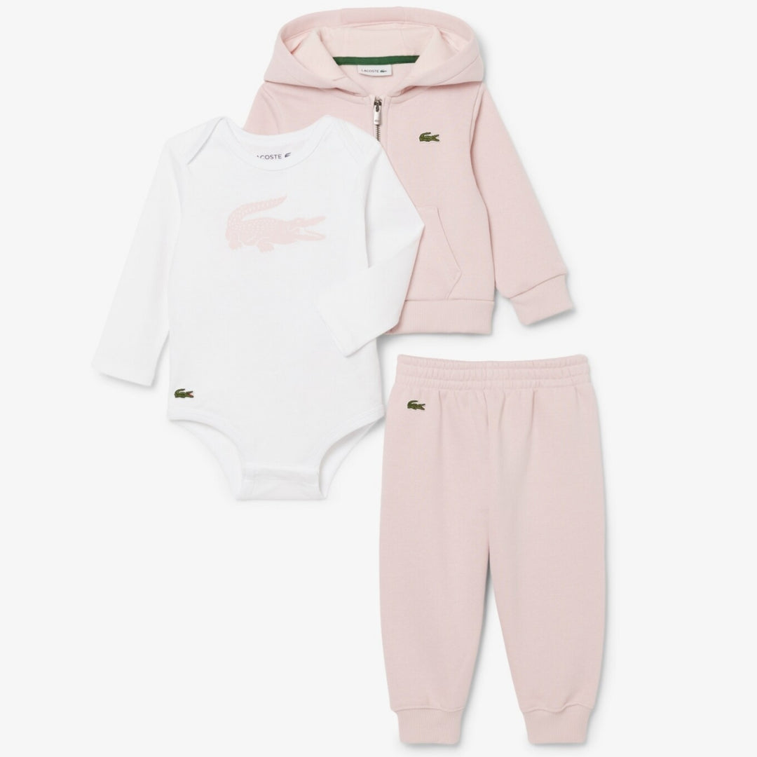 Tuta da neonati con felpa full zip cappuccio e logo, pantalone e bodt manica lunga con stampa 