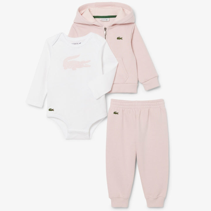Tuta da neonati con felpa full zip cappuccio e logo, pantalone e bodt manica lunga con stampa 