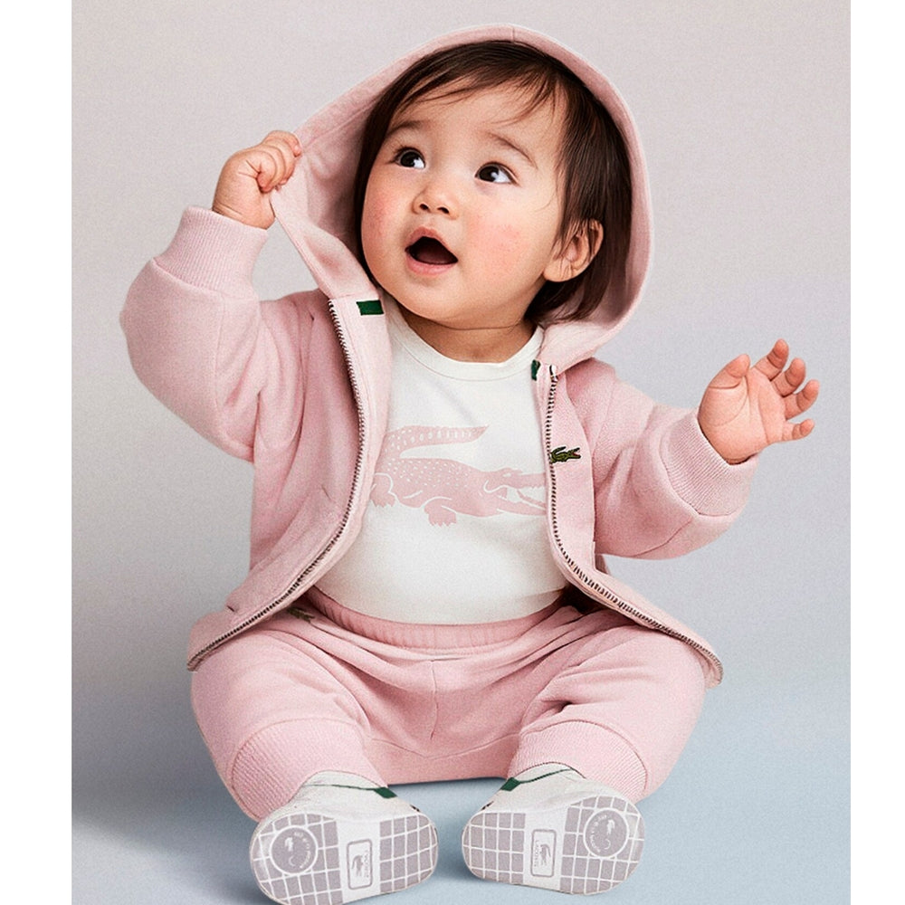 Tuta da neonati con felpa full zip cappuccio e logo, pantalone e bodt manica lunga con stampa 