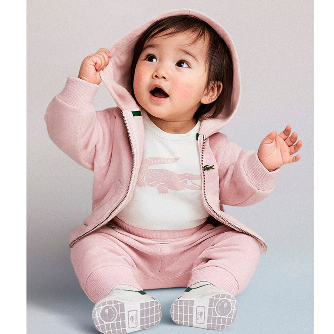 Tuta da neonati con felpa full zip cappuccio e logo, pantalone e bodt manica lunga con stampa 