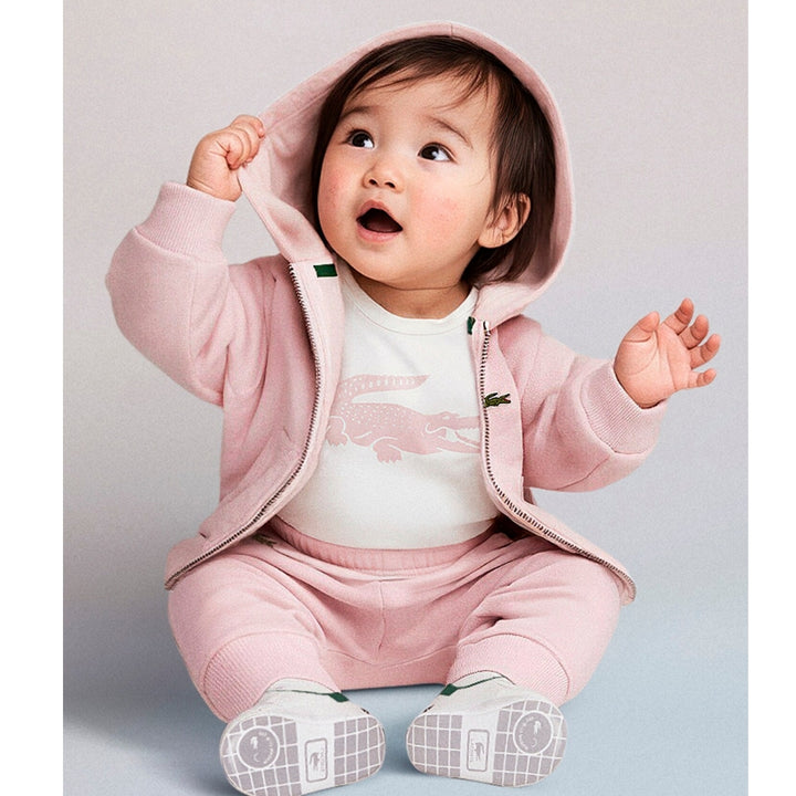 Tuta da neonati con felpa full zip cappuccio e logo, pantalone e bodt manica lunga con stampa 