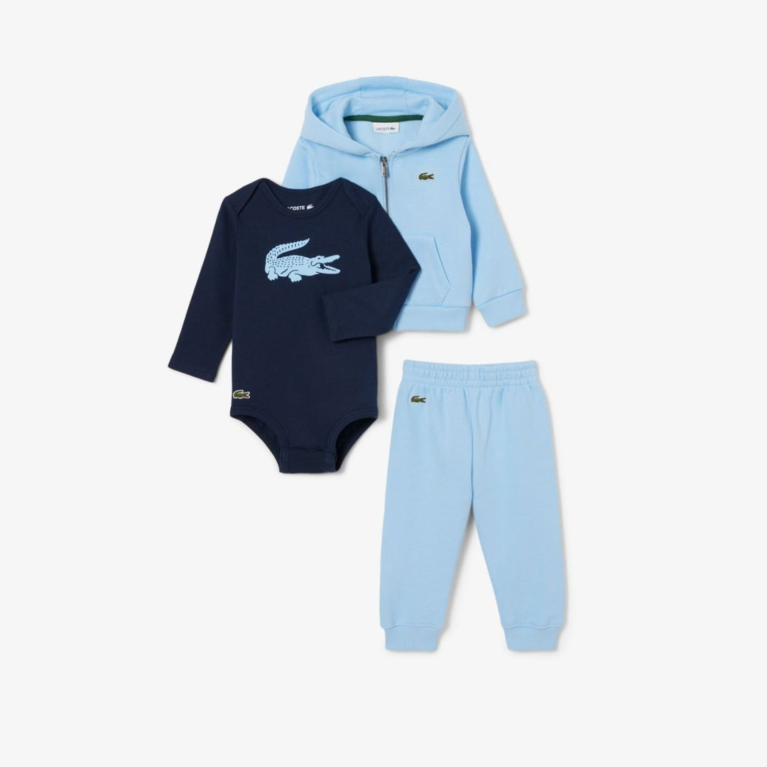 Tuta da neonati con felpa full zip cappuccio e logo, pantalone e bodt manica lunga con stampa 