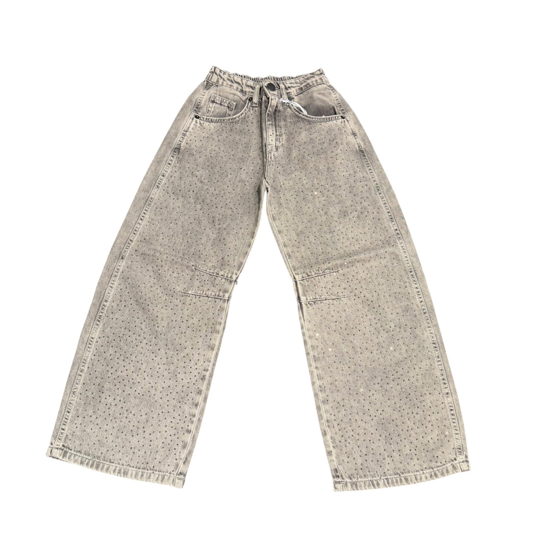 Jeans da bambina largo fit banana con srtrass over 