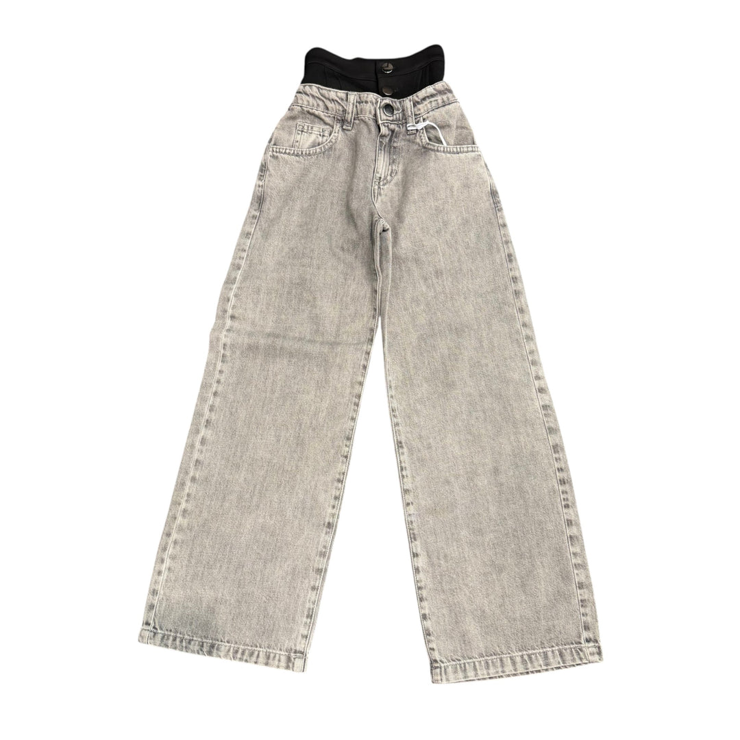 Jeans da bambina fit comodo largo con doppio bustino in tessuto elastico 