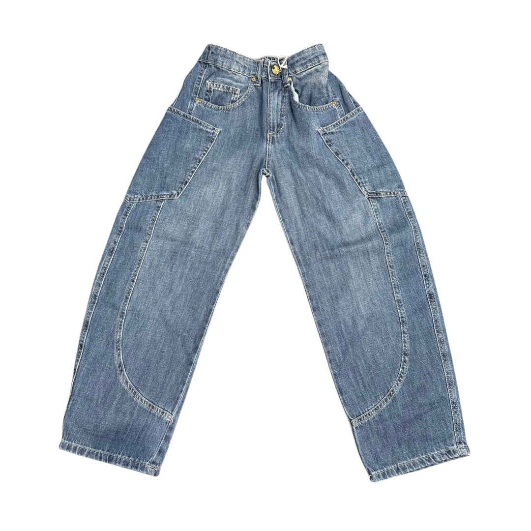 Jeans da bambina largo fit banana con tascone 