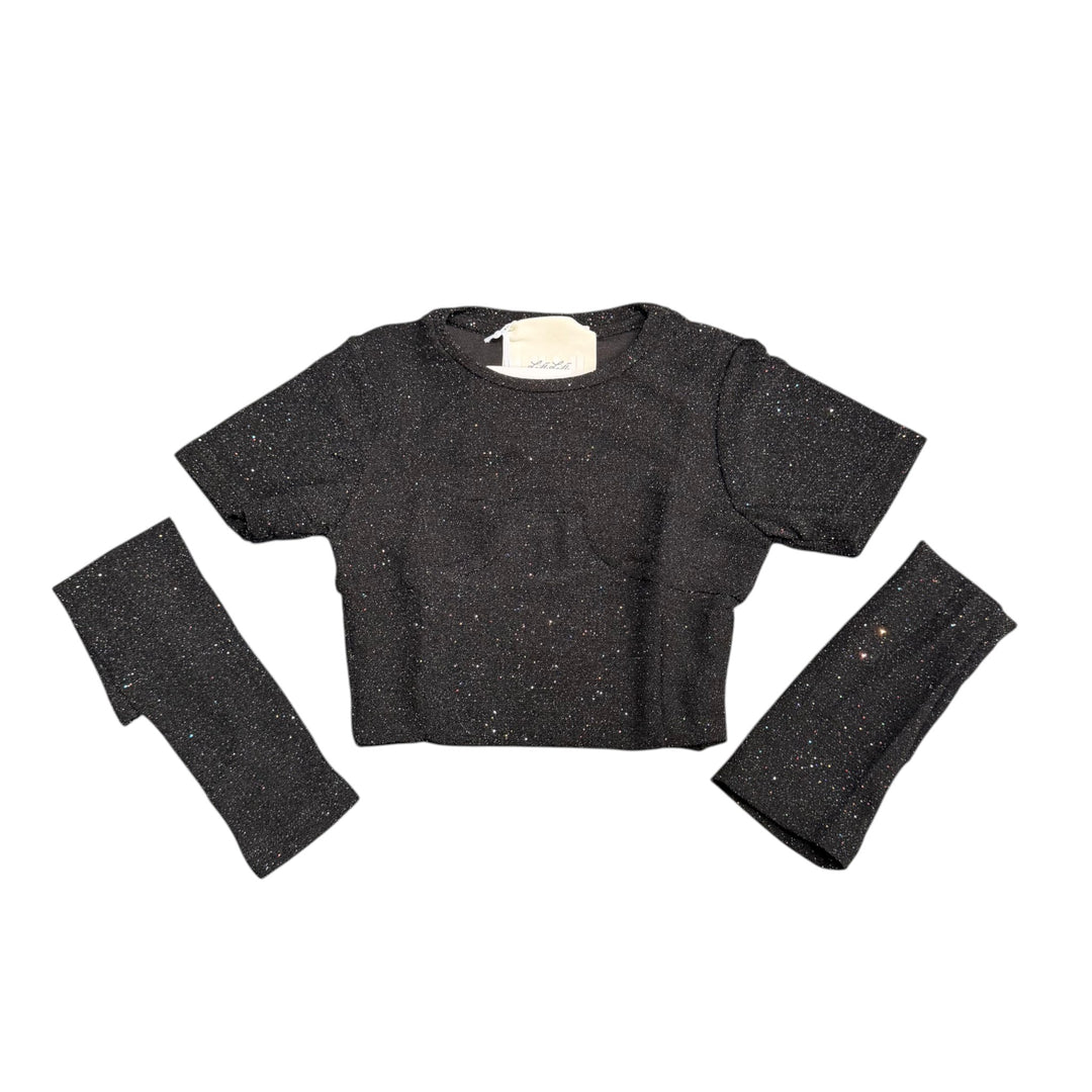 T-shirt da bambina corta glitter con manicotti 