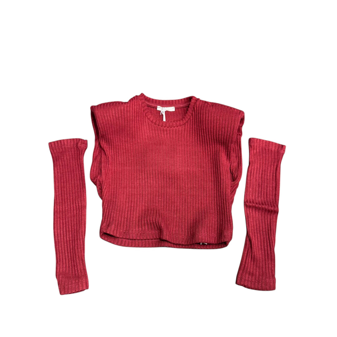 Maglia da bambina a costine smanicata con spalline e manicotti 