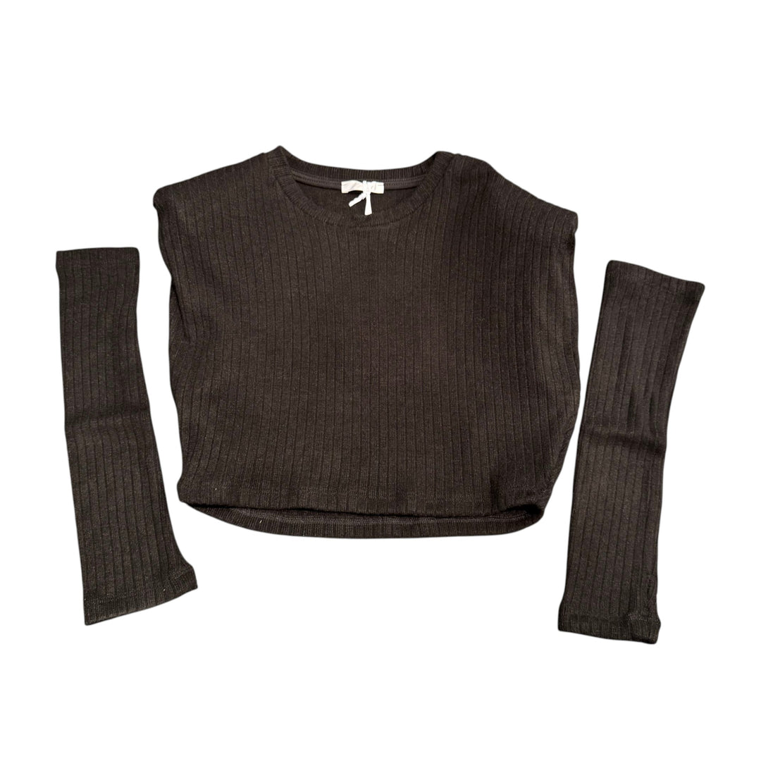 Maglia da bambina a costine smanicata con spalline e manicotti 