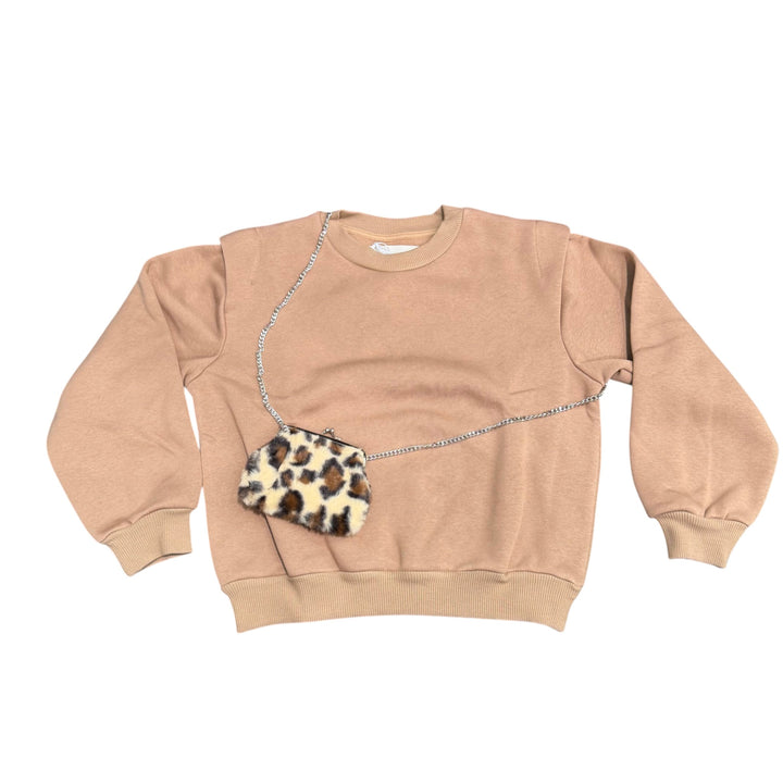 Felpa da bambina girocollo comoda con pochette animalier 
