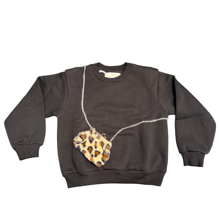 Felpa da bambina girocollo comoda con pochette animalier 