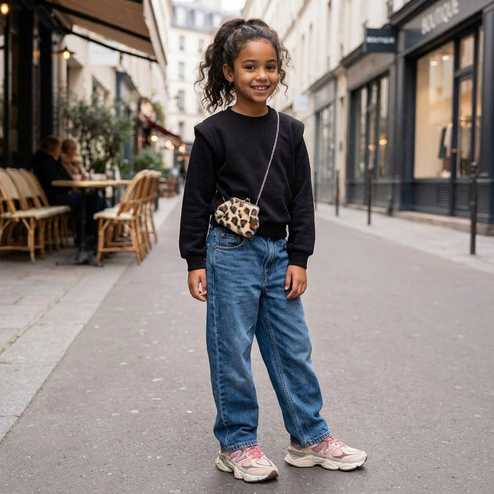 Felpa da bambina girocollo comoda con pochette animalier 
