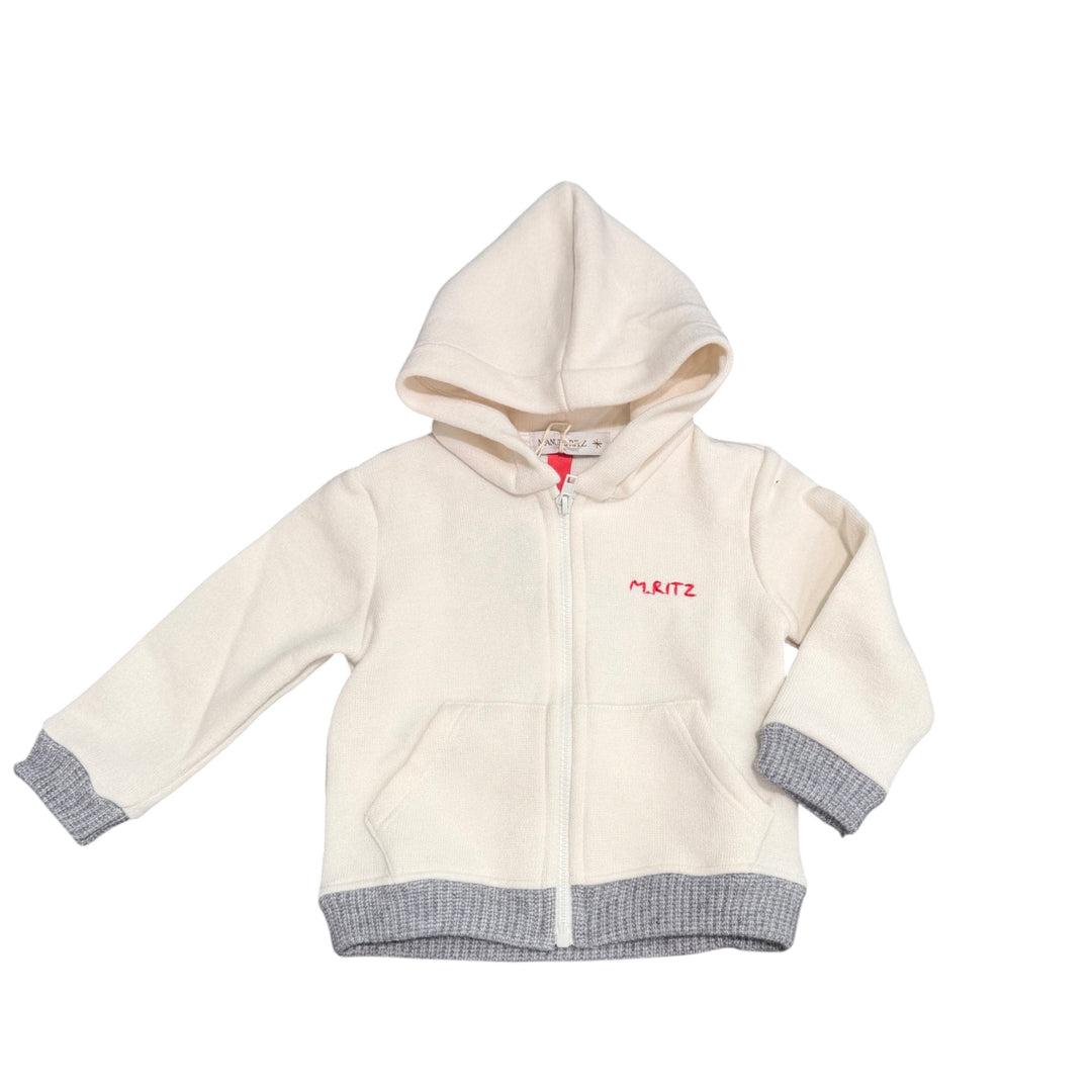 Felpa da bambino con zip e cappuccio ricamo logo tessuto effetto lana 