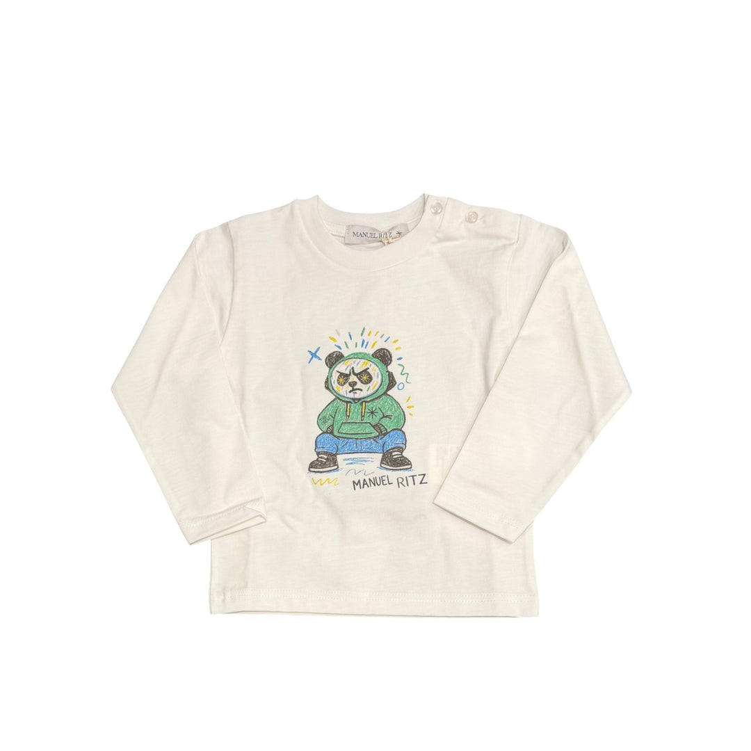 T-shirt da bambino in cotone con stampa teddy manica lunga 