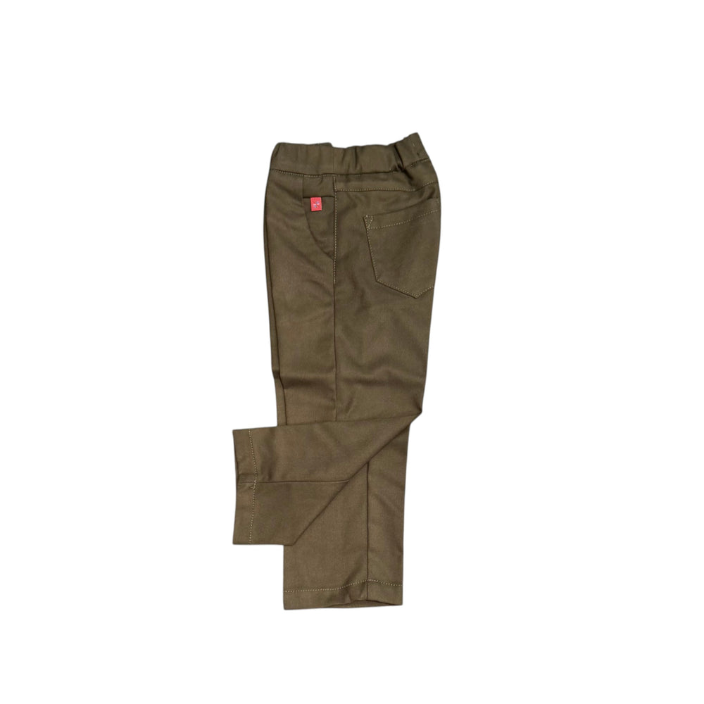 Pantalone da neonati tessuto effetto lana con finta abbottonatura asimmetrica ed elastico in vita 