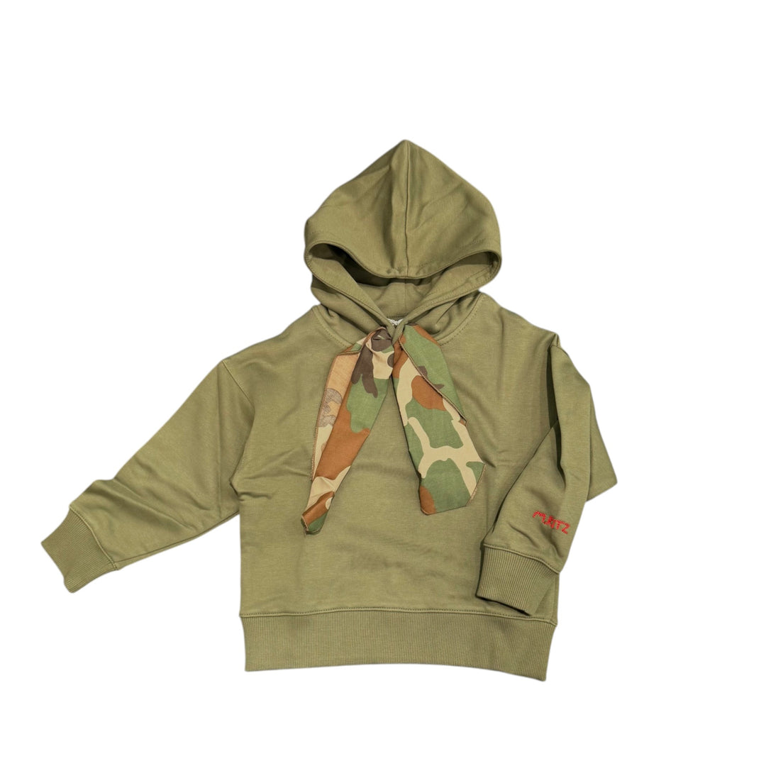 Felpa da bambino over con cappuccio e lacci in cotone effetto bandana camou 