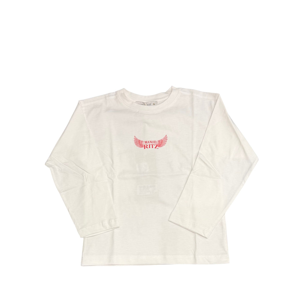 T-shirt da bambino in cotone manica lunga con stampa logo e stampa su schiena 