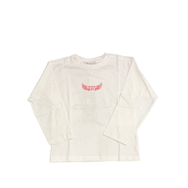 T-shirt da bambino in cotone manica lunga con stampa logo e stampa su schiena 