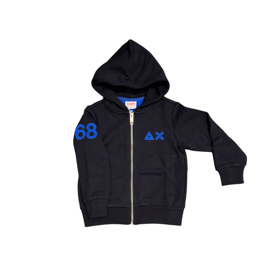 Felpa da bambino full zip con cappuccio e logo fluo 