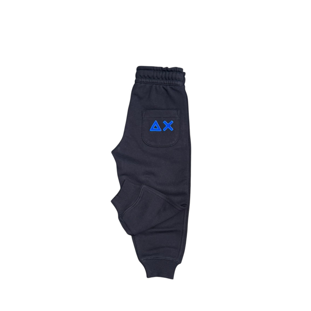 Pantalone da bambino in felpa con ricamo logo fluo 