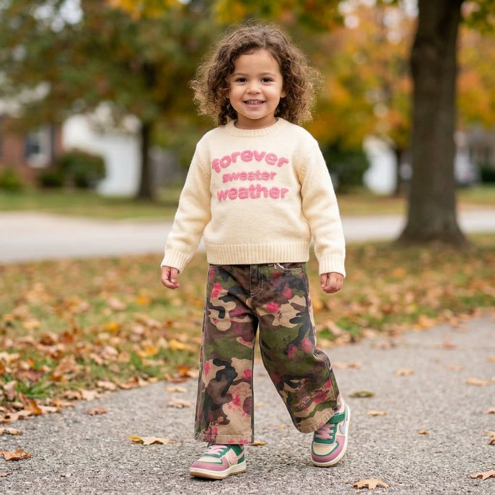 Jeans da bambina loose fit banana fantasia camouflage 