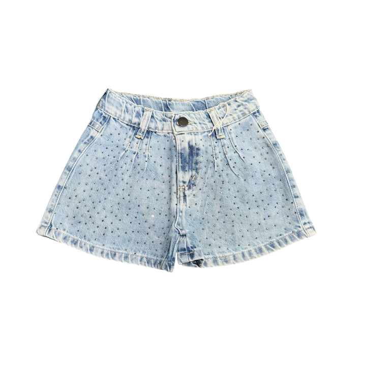 Shorts da bambina in denim con strass 
