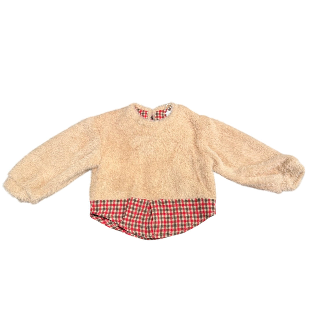 Maglia effetto lana da bambina effetto peluche con inserti in tessuto camicia 