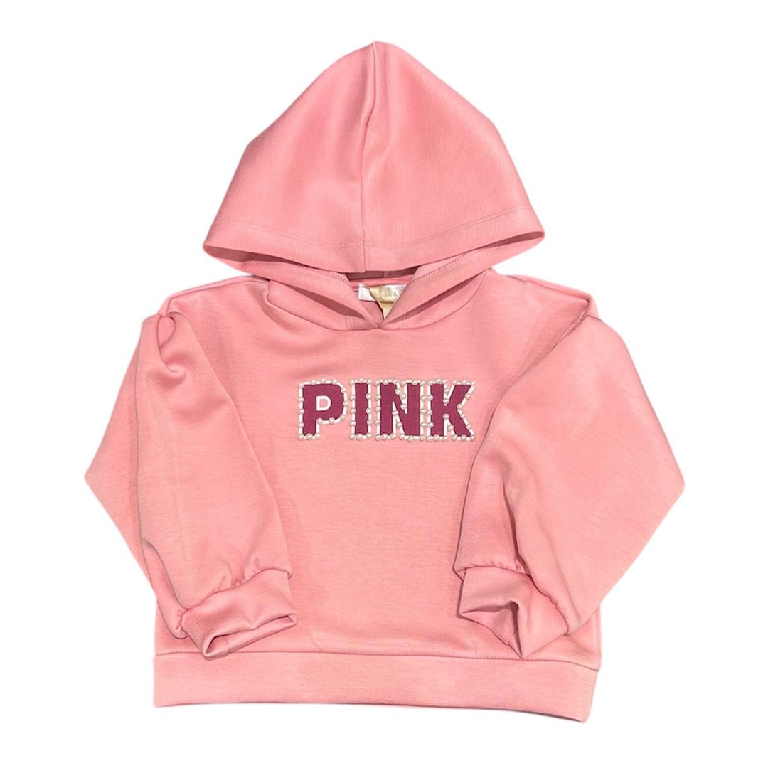 Felpa da bambina in tessuto tecnico con cappuccio e fiocco con strass FL6589RPSA MELISA BAI