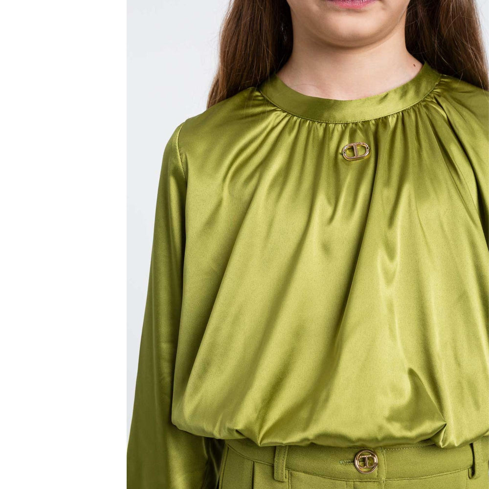 Blusa da bambina in tessuto saten con elastico GJ2340VOLIVA TWIN-SET