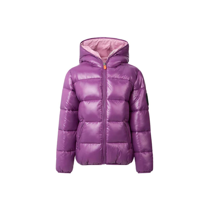 Giubbino da bambina Kate in tessuto tecnico lucido in ecopiuma, grado di calore caldo a bomber con cappuccio KATEKVIOLA SAVE THE DUCK