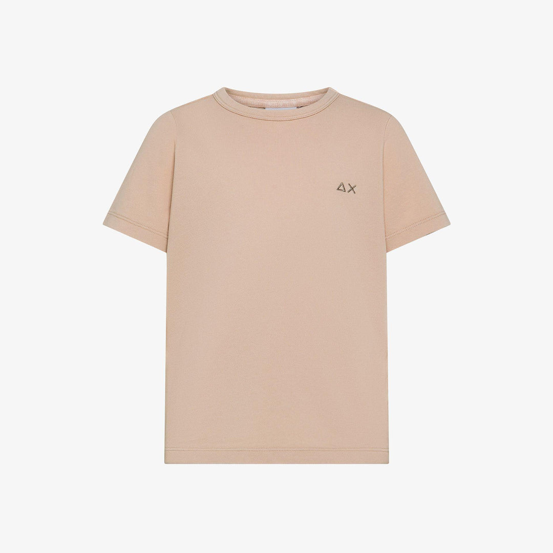 T-shirt da bambino in cotone piquet elastico con logo T36323JBEIGE SUN 68