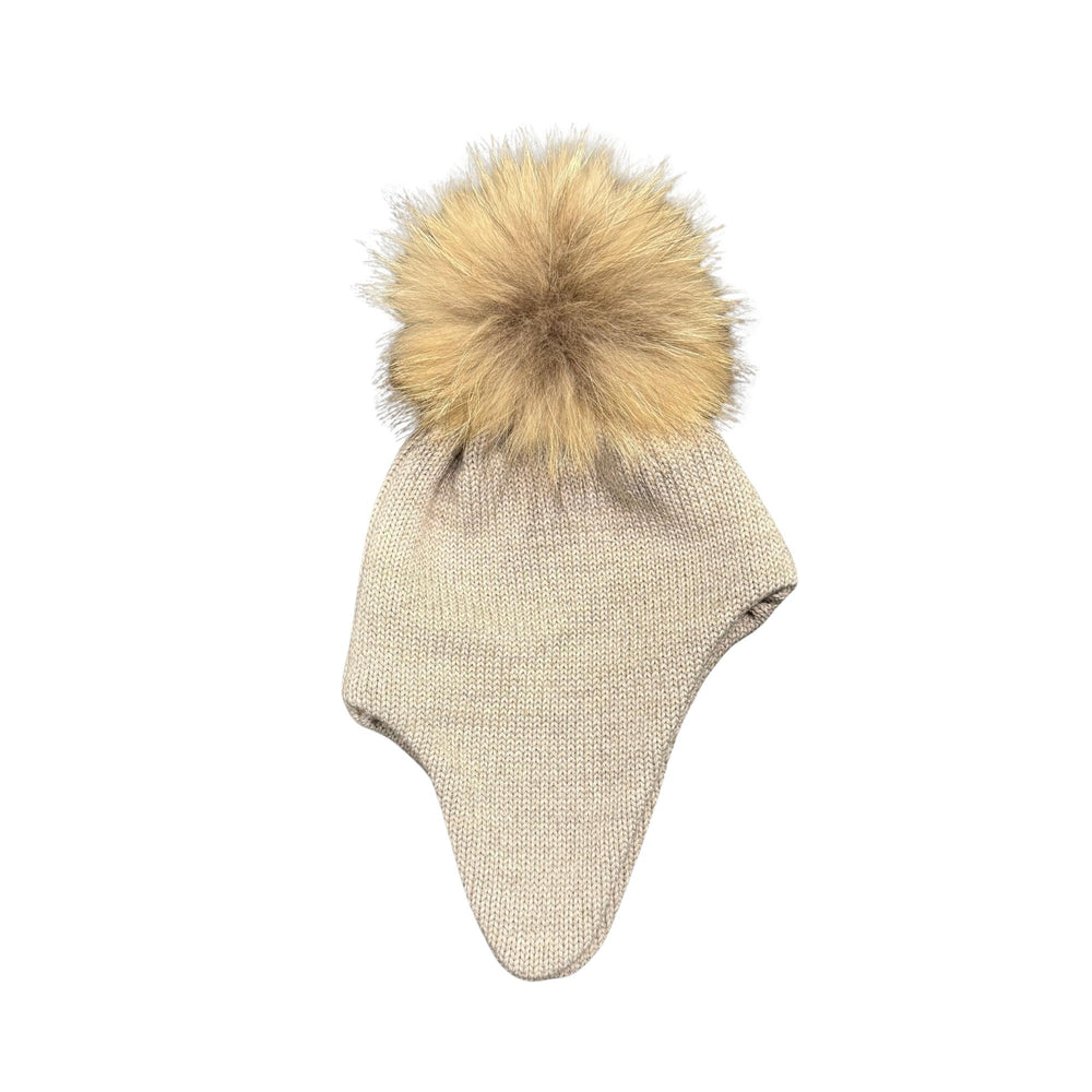 Cappello da bambini con copriorecchie in misto lana con ponpon in vera pelliccia Murmasky CT0223ABEIGE CHIARO GIO HIGUAMY
