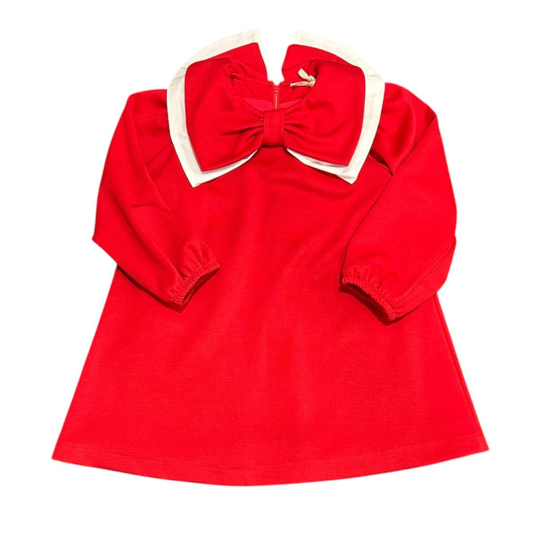 Abito da bambina in tessuto elastico punto milano con fiocco FL6754ROSSO MELISA BAI