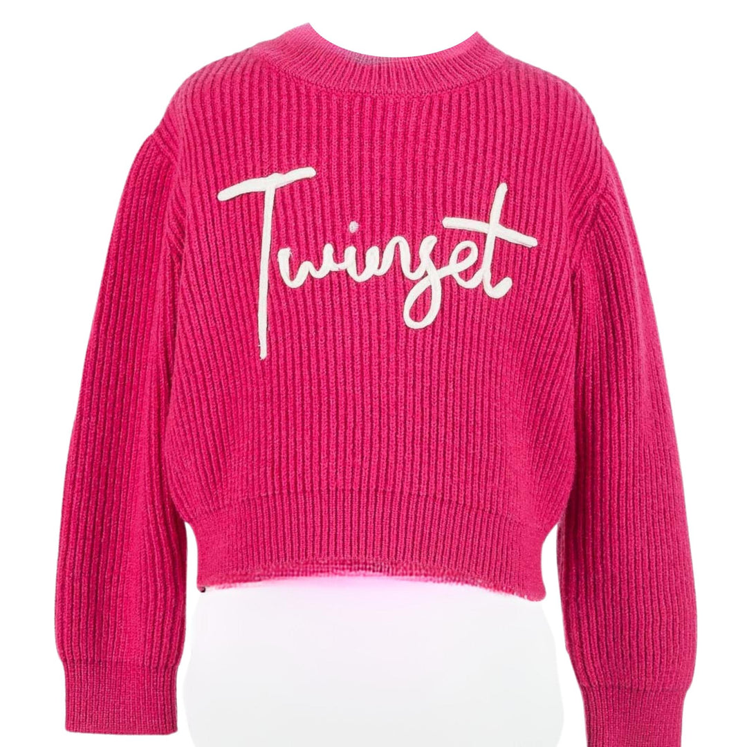 Maglia misto lana da bambina a coste con ricamo logo GB3040FUCSIA TWIN-SET