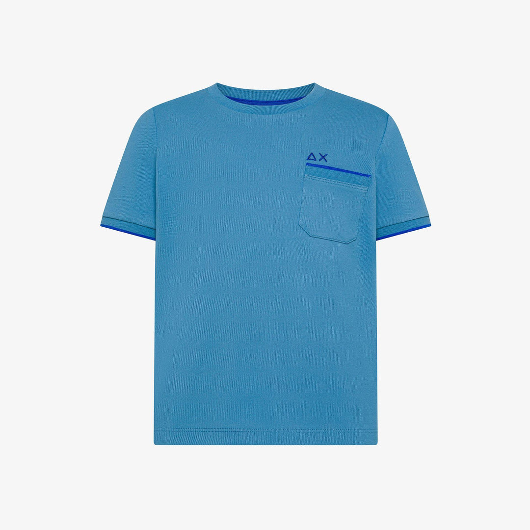 T-shirt da bambino in cotone piquet elastico con taschino e logo fluo T36319JAVIO SUN 68