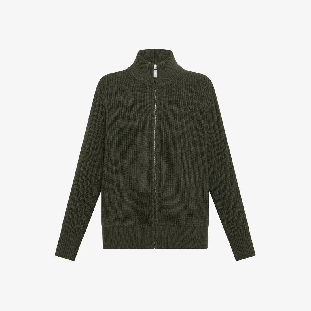 Maglia misto lana da bambino full zip a costine K45335JMILITARE SUN 68