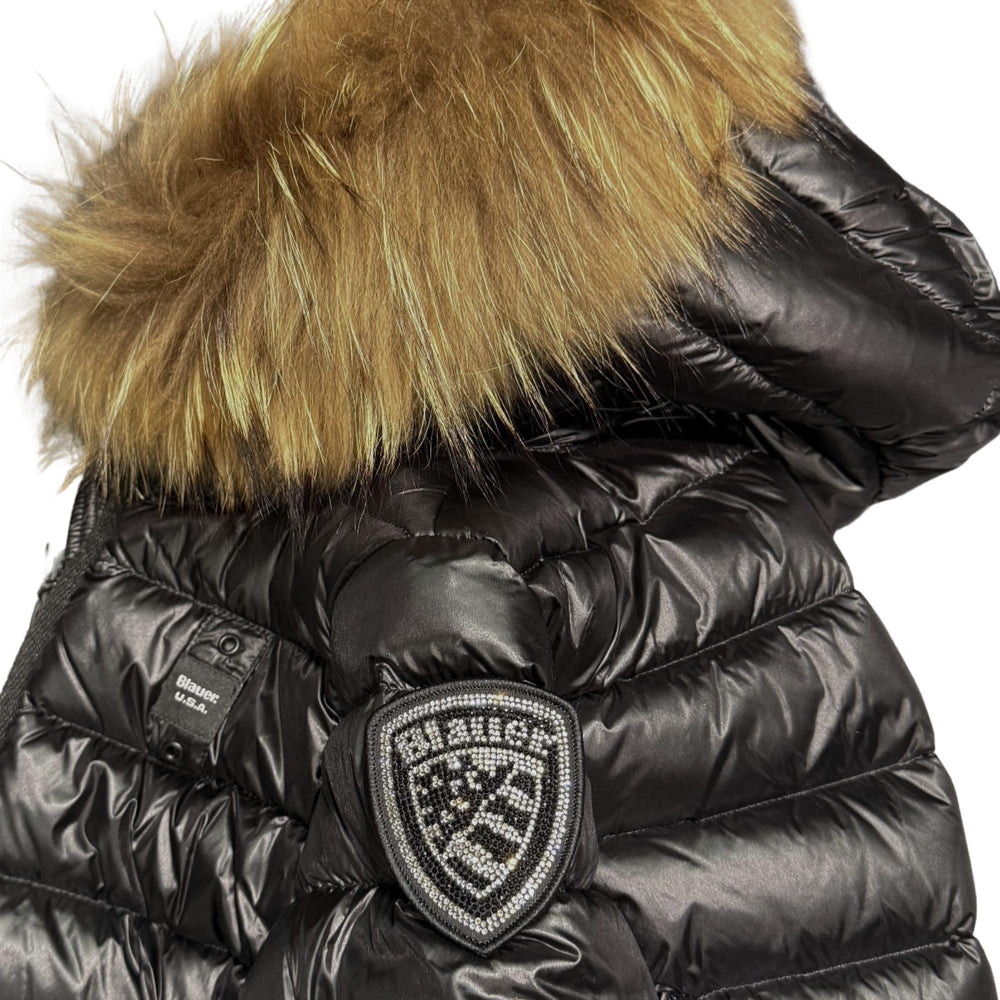 Giubbino in piuma d'oca con cappuccio con pelliccia vera ARCADIAJNERO BLAUER