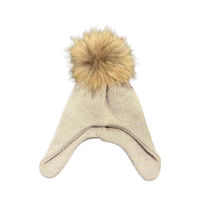 Cappello da bambini con copriorecchie in misto lana con ponpon in vera pelliccia Murmasky CT0223ABEIGE CHIARO GIO HIGUAMY