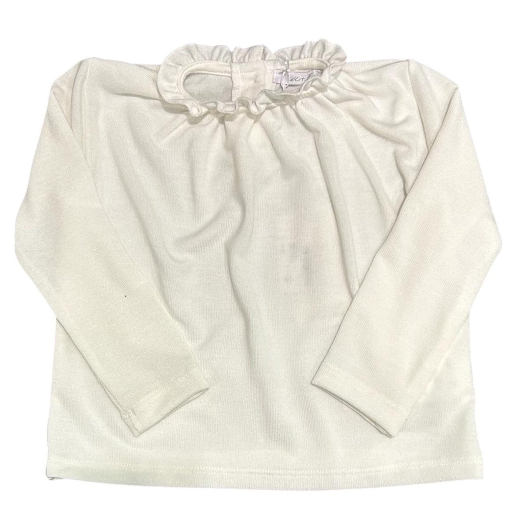 T-shirt in cotone a costine da bambina con colletto plissettato UE1972PANNA U+E'