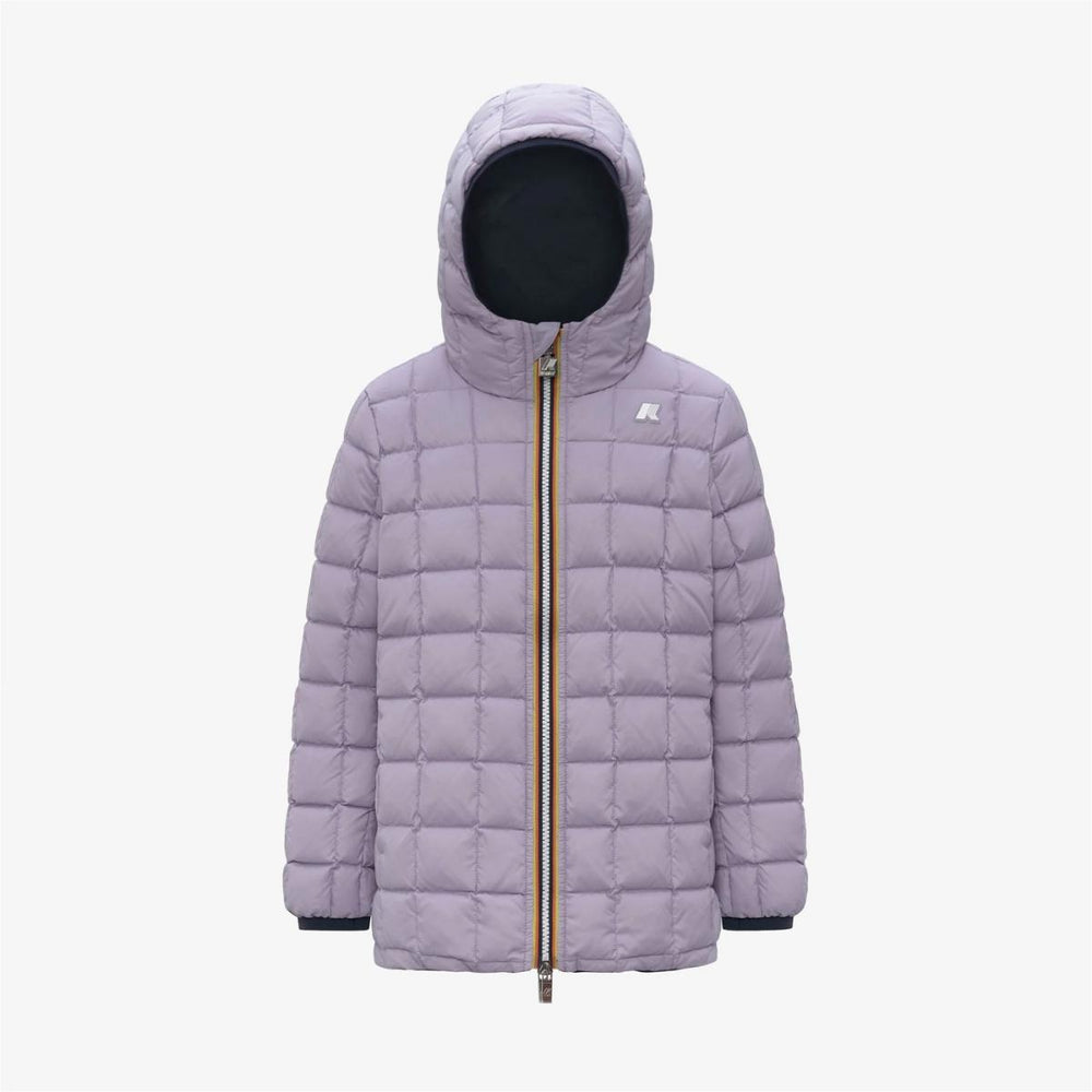 Giubbino da bambina lunghezza 3/4 Sophie thermo reversibile in tessuto tecnico con imbottitura in piuma e piumino d'anatra vestibilità comoda K5123RWJBBJ K-WAY
