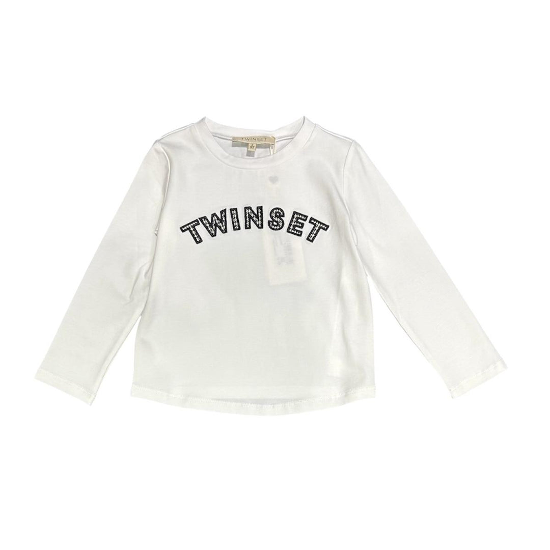 T-shirt da bambina in cotone con ricamo logo piedpull GB2261BIANCO TWIN-SET