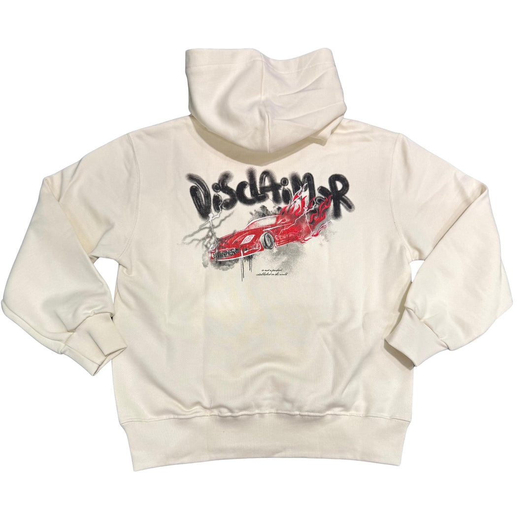 Felpa da bambino con cappuccio e stampa logo petto e stampa su schiena DK58671PANNA DISCLAIMER