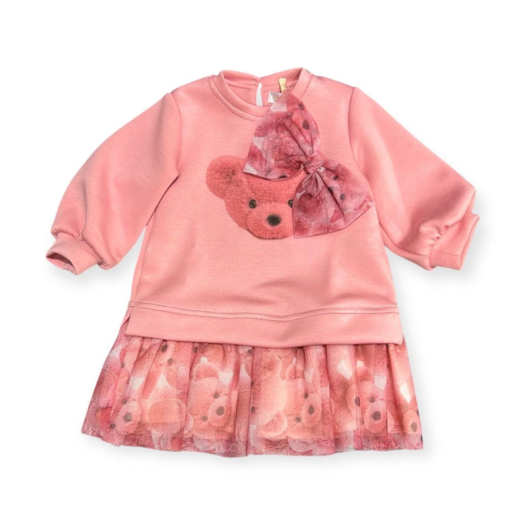 Abito da neonata in felpa con tulle fantasia teddy FL6691ROSA MELISA BAI