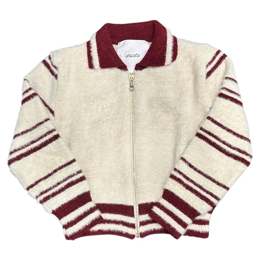 Maglia lana da bambina effetto peluche fullzip con bordi a contrasto LL3832PANNA LULU' BY MISS GRANT