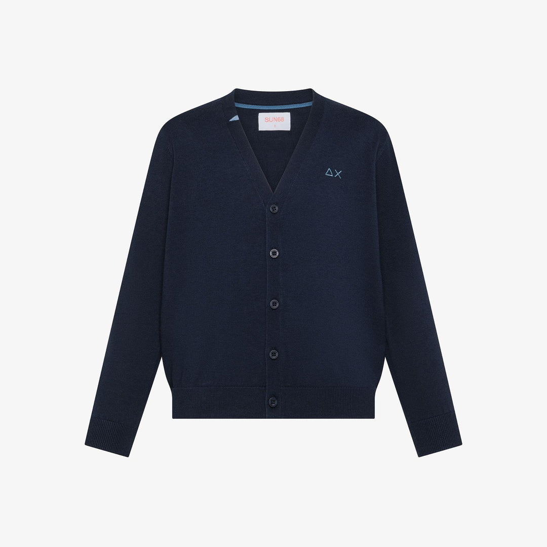 Cardigan da bambino con bottoni in filo K36304KBLU SUN 68