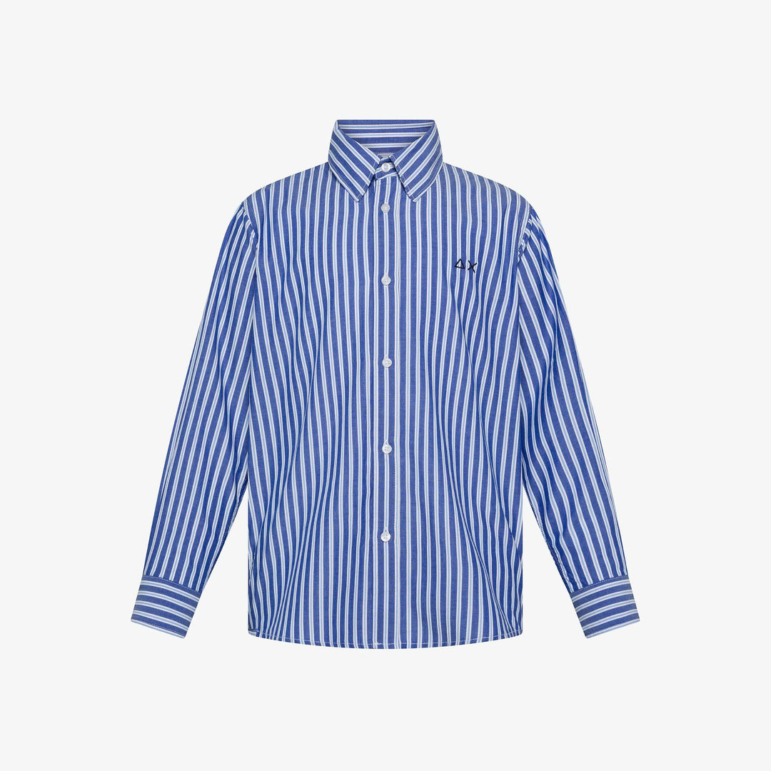 Camicia da bambino in cotone riga vintagecon logo e botton dowm S36303KAZZURRO SUN 68