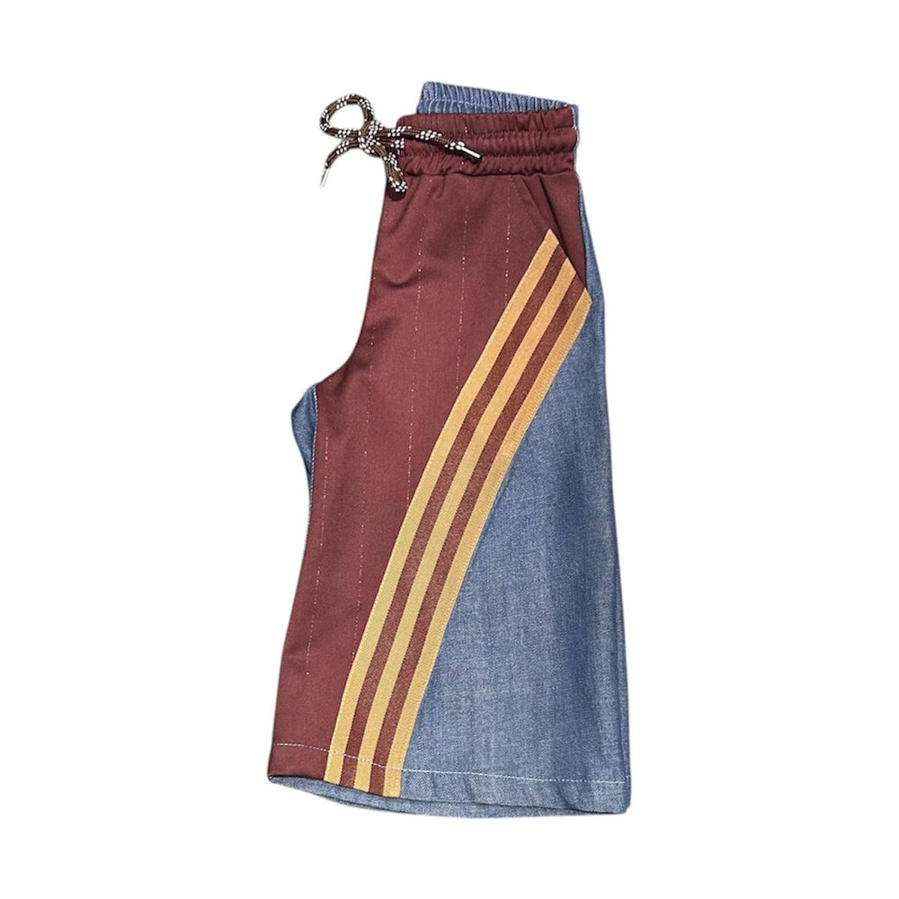 Pantalone da bambina in felpa largo con patch in jeans e bande ST0124BORDÒ SO TWEE by MISS GRANT