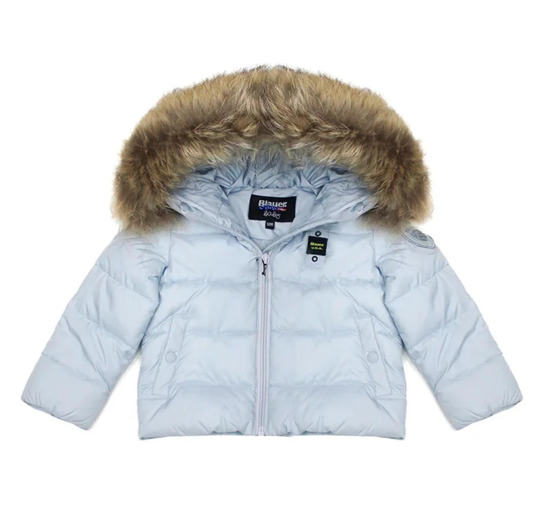 Giubbino in piuma ecologica con cappuccio e pelliccia vera ARMORYCIELO BLAUER
