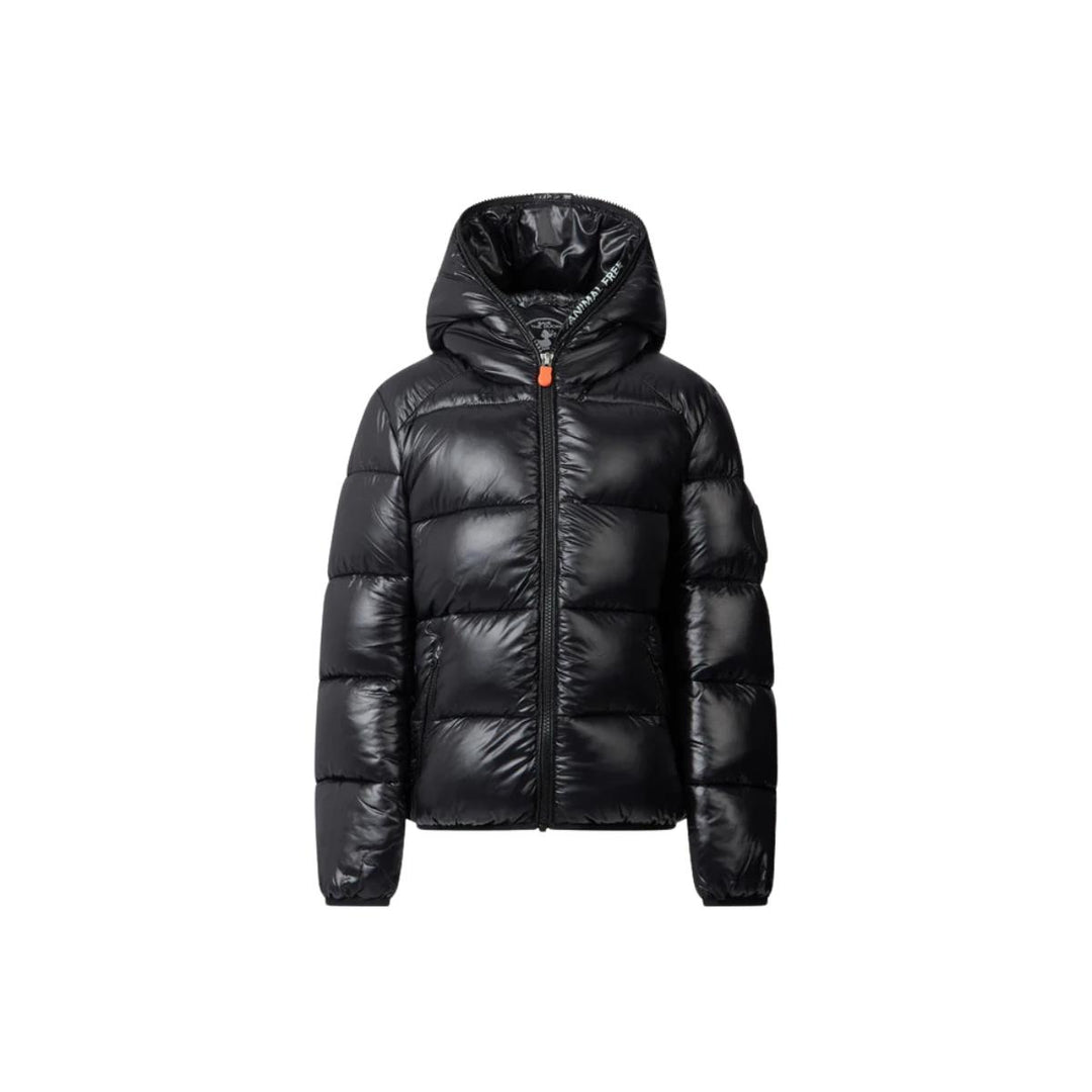Giubbino unisex da bambini in tessuto tecnico lucido a bomber con cappuccio imbottito in ecopiuma con grado di calore alto ARTIEJNERO SAVE THE DUCK