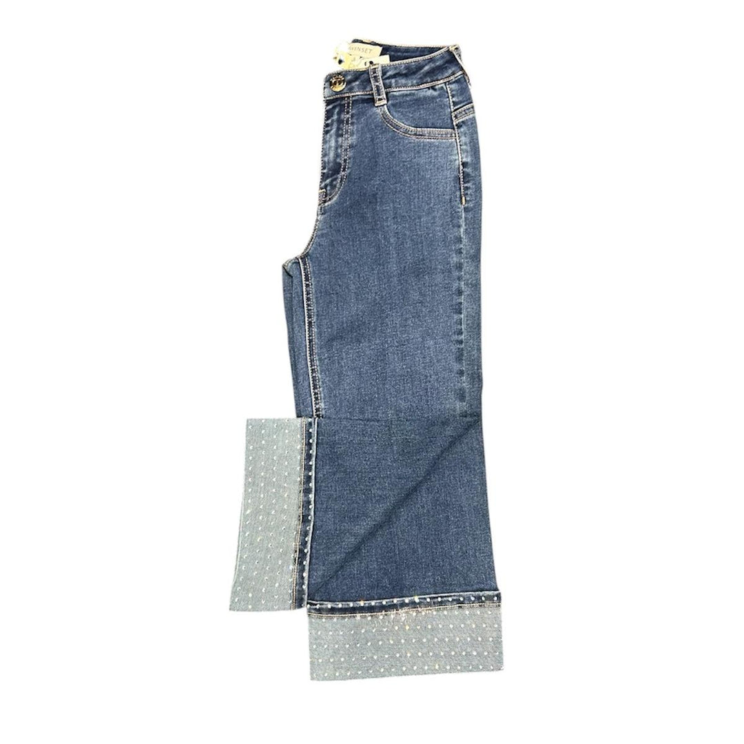 Jeans da bambina in tela elastica over con piegone e strass GB2080JEANS TWIN-SET